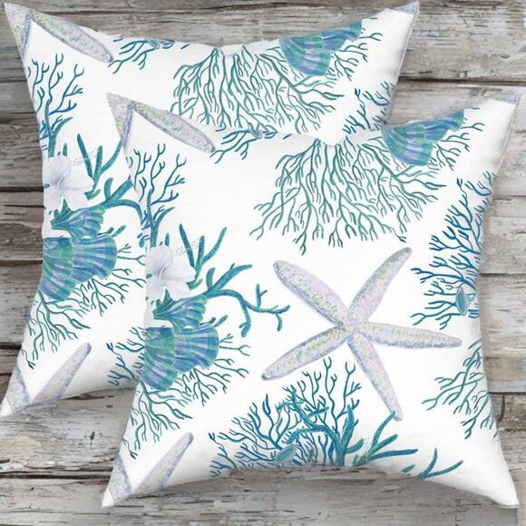 Beach Pillow Covers Soft Cases Set 18" Cottage Decor Coastal Nautical Decoration - Picture 5 of 5